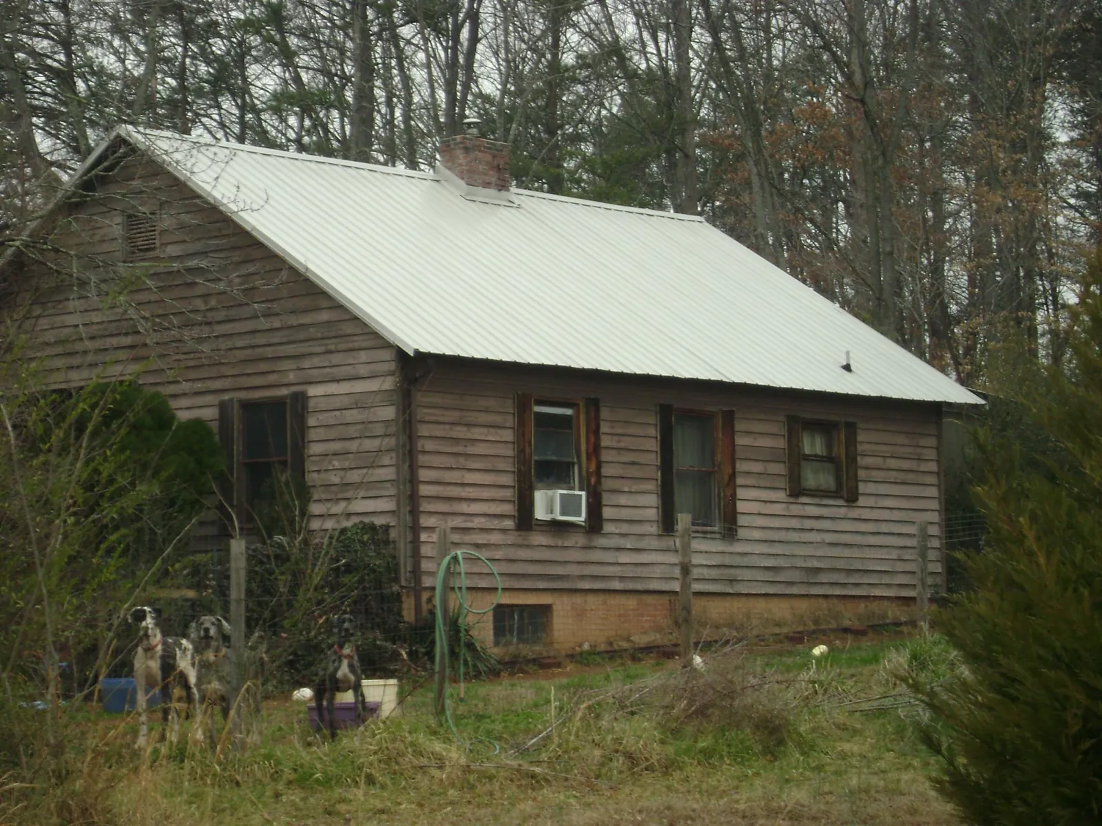 White metal roof on an old wood sided farmhouse, from a Asphalt Shingle Roof Repair job in Brunswick